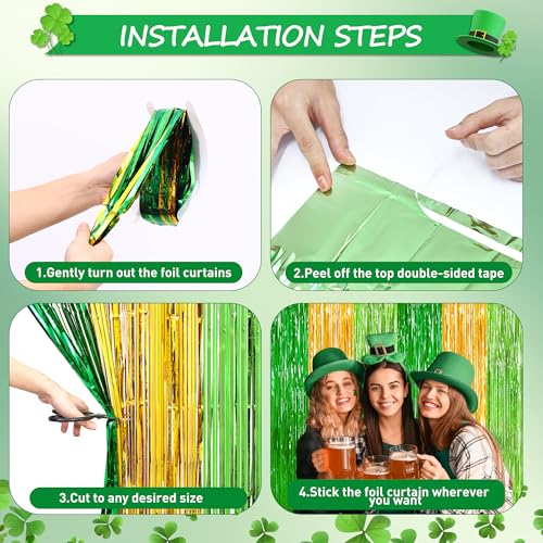 Green Gold Foil Fringe Curtains – 2 Pack 3.3 x 8.3 Ft Party Backdrop