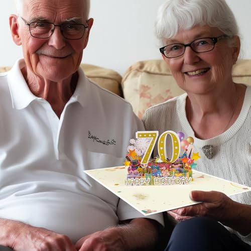 70th Birthday Pop Up Card with Fireworks & Confetti - DLYMXGC