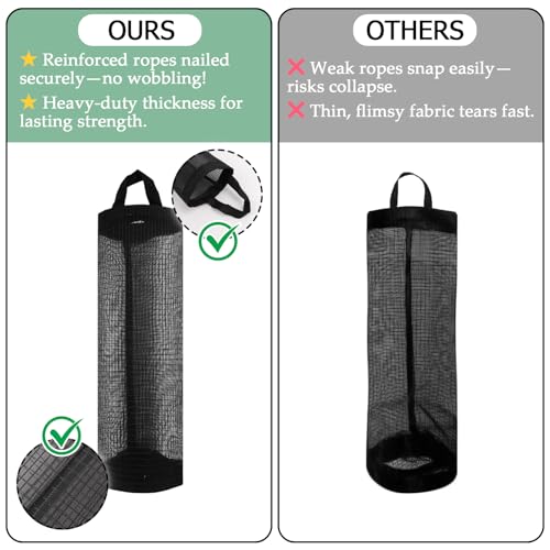 Heavy-Duty Mesh Grocery Bag Holder with Dispenser, Hanging Storage Organizer
