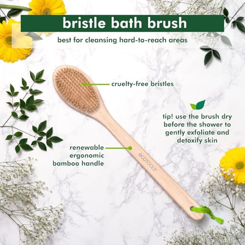 EcoTools Long Handle Bath Brush, Exfoliating Shower Back Scrubber (2 Pack)