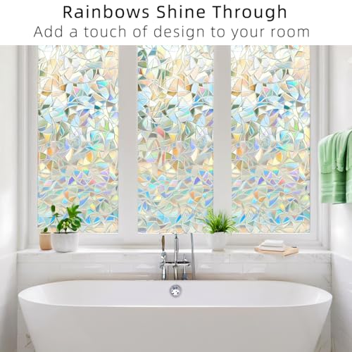 Transparent Rainbow Privacy Window Film – 17.5 x 78.7 inches, Reusable, No Residue