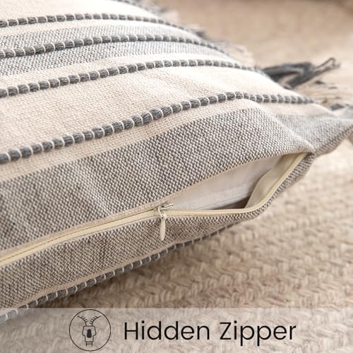 Beige and Grey Boho Decorative Throw Pillow Cover 18x18 - Modern Farmhouse Style
