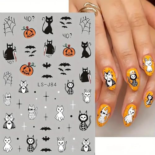 Halloween Nail Art Stickers - 6 Sheets 3D Self-Adhesive Ghost Pumpkin Decals