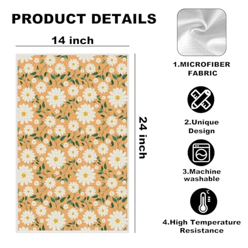 Daisy Pattern Kitchen Towels - Premium Microfiber Dish Towels