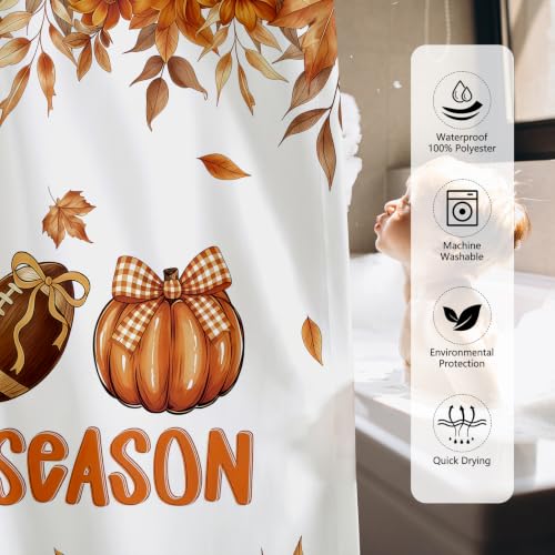 MEHOFOND Football Shower Curtain 72x72 Waterproof Fabric Autumn Bath Decor