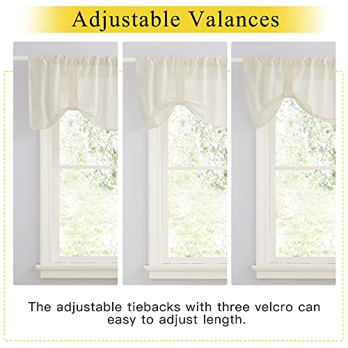 NICETOWN Kitchen Curtains for Small Window, 2 Panels Farmhouse Style Linen Semi-Sheer Light Filtering Valances for Living Room 18 inch Length with Adjustable Magic Straps, 52" x 18", Off White