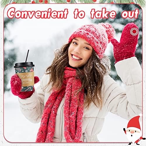 Christmas Paper Cups with Lids, Straws & Sleeves - Bright Style, 12 oz, 100 Sets