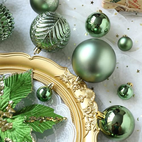 48-Pack Green Shatterproof Christmas Ornaments Set with Glitter and Holiday Decorations