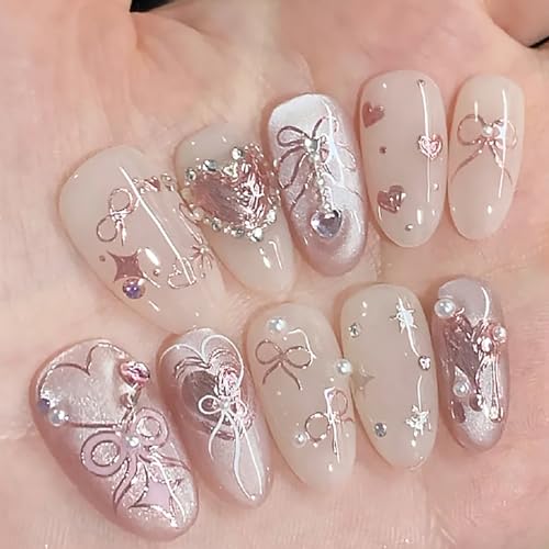 5D Embossed Rose Gold Bow & Heart Nail Stickers Self-Adhesive Decals