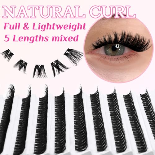 SLSXNL DIY Lash Clusters 120pcs D Curl Volume Eyelash Extensions 8-16mm