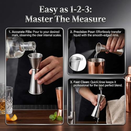 BARsics Stainless Steel Cocktail Jigger - 1oz/2oz Double Measuring Tool