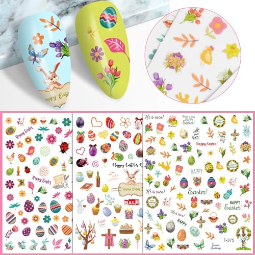 Kalolary 8 Sheet Easter Nail Art Stickers Self-Adhesive Bunny Decals