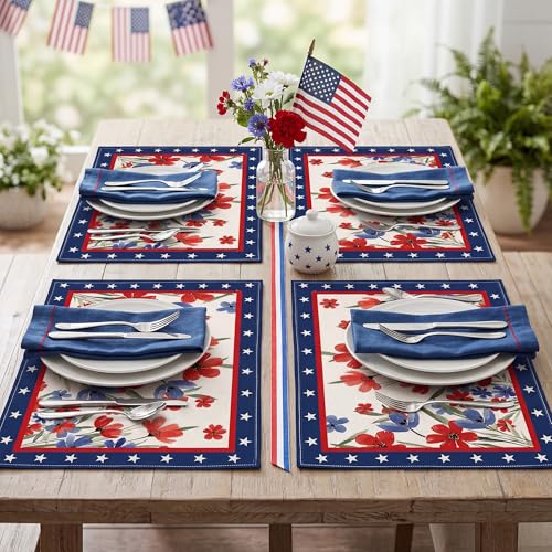 Patriotic Floral Placemats for 250th Anniversary | Set of 4