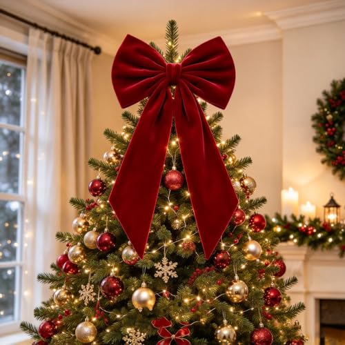 Large Burgundy Velvet Christmas Bow Topper - 36x18 Inches Holiday Decor with Variation Burgandy / 1pc