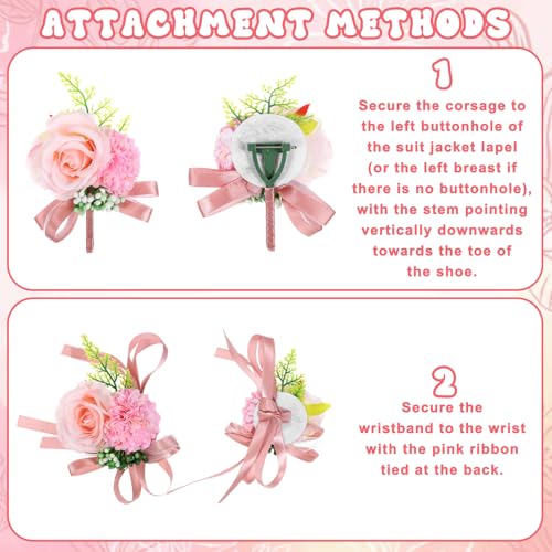 Pink Corsage and Boutonniere Set for Weddings & Proms - 2PCS