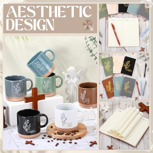 Bohemian Christian Gift Set - 6 Ceramic Mugs, Notebooks & Ballpoint Pens - Thanksgiving Religious Gifts