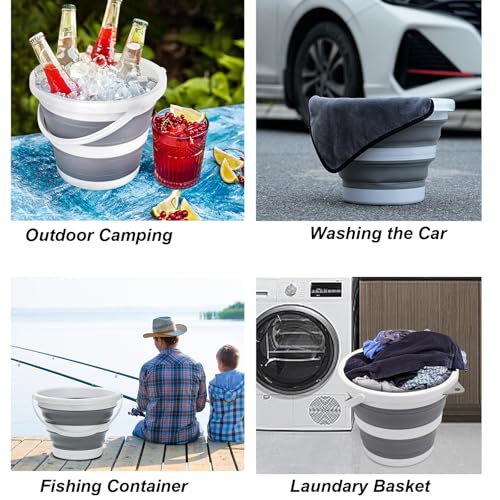 Gray Collapsible Bucket 5L - Portable Water Bucket for Cleaning & Camping