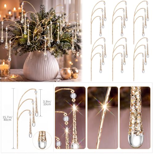 Gold Crystal Icicle Picks for Christmas Tree Decorations - Pendant Style