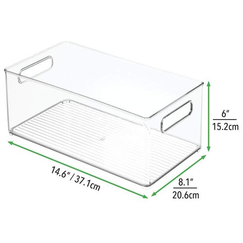mDesign Plastic Bathroom Storage Container Bins w/ Handles - Closet, Cabinet, Vanity, Cupboard Shelf Organization, Hair Tools Accessory Organizer - Ligne Collection; Clear, 14.6x8.1x6 (Pack of 4)