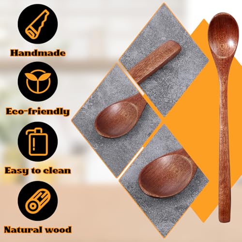 2PCS Long Handle Wooden Coffee and Honey Spoons - 7.7in