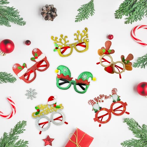 24 Pcs Christmas Glitter Party Glasses - Kids & Adults Holiday Favors & Photo Props