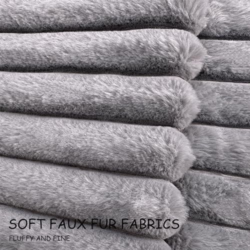 Bunliuys 18x18 Faux Fur & Velvet Throw Pillow Covers, Grey (Set of 2)