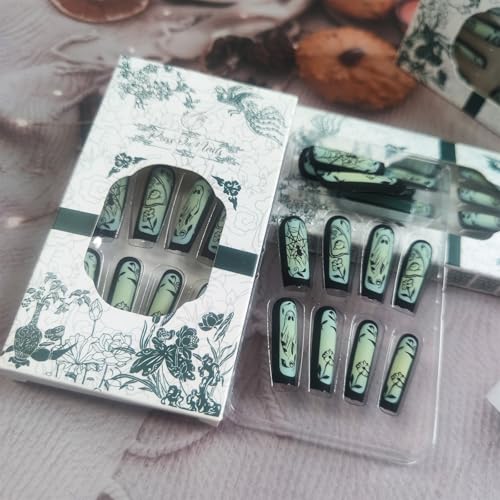 Halloween Press On Nails Long Square Matte Black Fake Nails Set