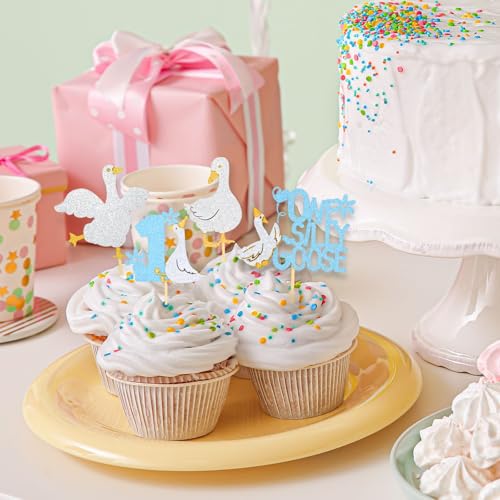 Silly Goose Cupcake Toppers 48 Pcs Glitter Party Picks for Baby Shower