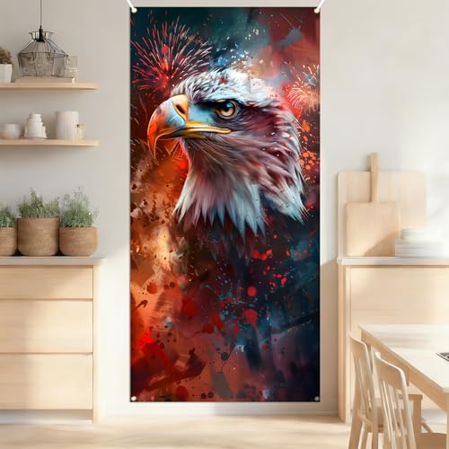 Large Patriotic 4th of July Door Cover - American Flag Banner