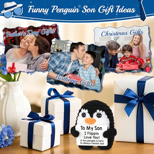 Handmade Crochet Mini Penguin Gift for Son from Mom & Dad