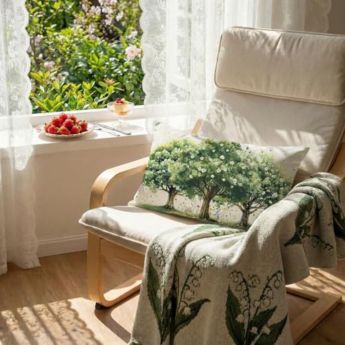 Spring Farmhouse Pillow Cover 12x20 Inch – Trees & Flowers Decor