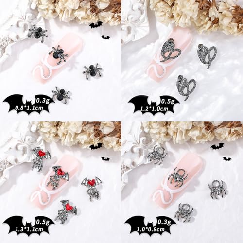 24 Pcs 3D Halloween Nail Charms Alloy Gothic Rhinestones Jewelry