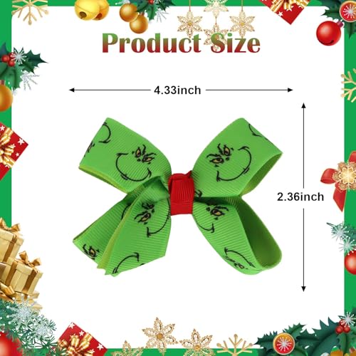 GAFATORY Green Satin Christmas Hair Bows 2-Piece Holiday Hair Accessories