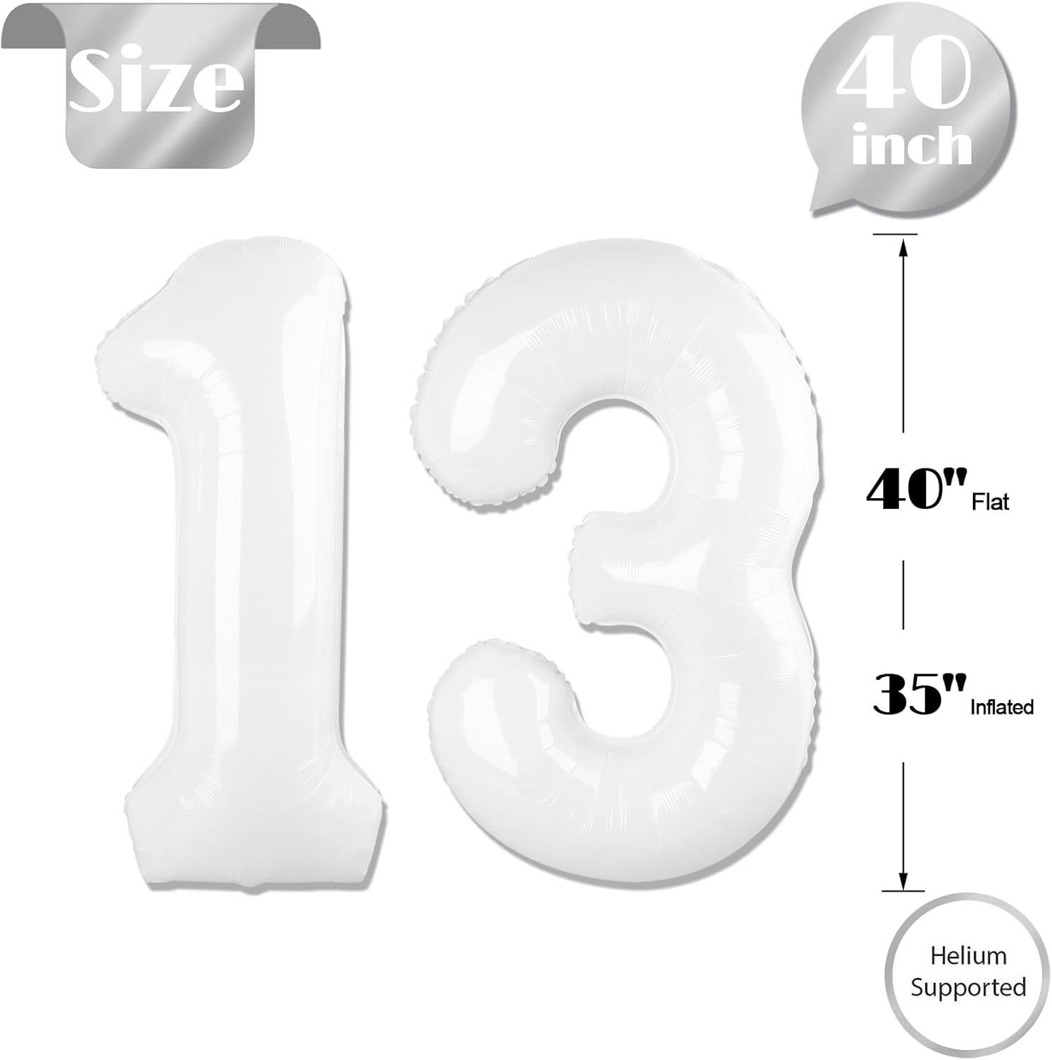 Number 13 Balloon by [Brand Name] - 40-Inch White Birthday Decoration for 13th Party Supplies