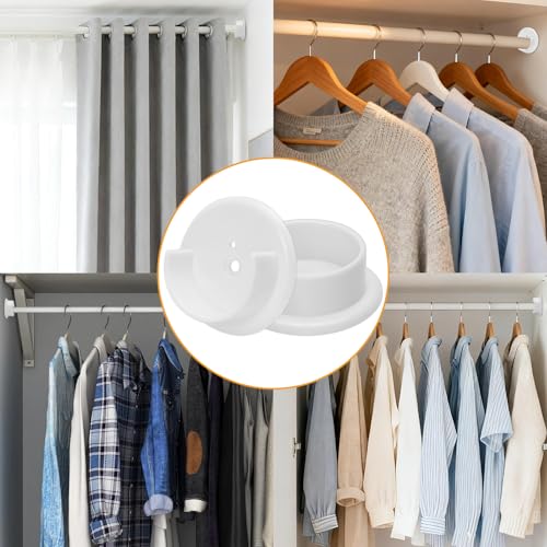 4 Pack Plastic Closet Rod Holders - 1-3/8 inch Support Brackets for Wardrobe & Shower Rails
