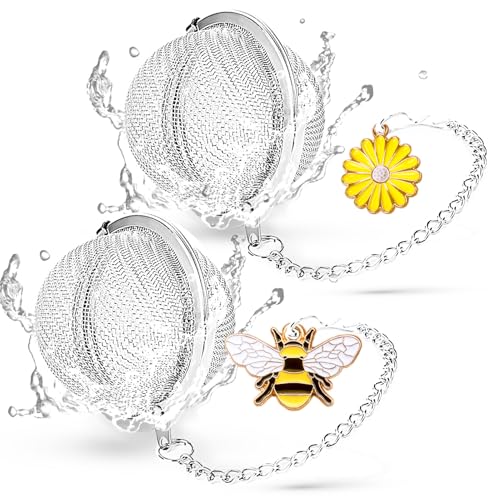 TeaSanavie Stainless Steel Tea Infusers Set of 2 with Honeybee & Flower Charms