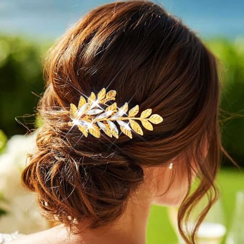 Yean Gold Leaf Laurel Bridal Hair Comb Crystal Wedding Hair Piece