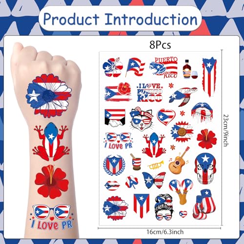 Puerto Rico Temporary Tattoos - 200+ Flag & Coqui Party Favors (8 Sheets)