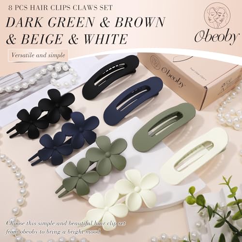 Flat Hair Claw Clips 8 Pcs Matte French Barrette Set for Women