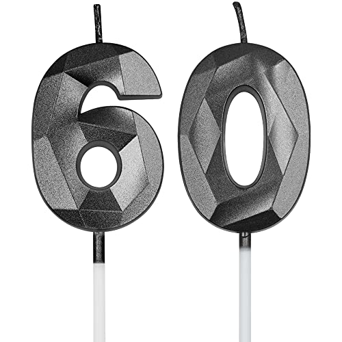 Black 60th Birthday Number Candles 3D Diamond Shaped Cake Decoration