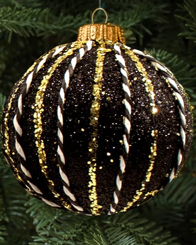 Black and Gold Christmas Ornament Set - 12 Shatterproof Holiday Decorations