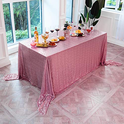 Rectangular Rose Pink Sequin Tablecloth 90x132 Inch - Festive Party Decor