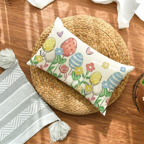 Easter Eggs Flowers Throw Pillow Cover 12x20 Inch Sofa Cushion Case Home Decor