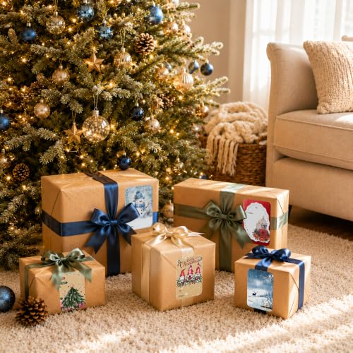 120 Pack Christmas Gift Tag Stickers - 8 Designs, Self-Adhesive Kraft Tags (Variation: Christmas With Snowman)