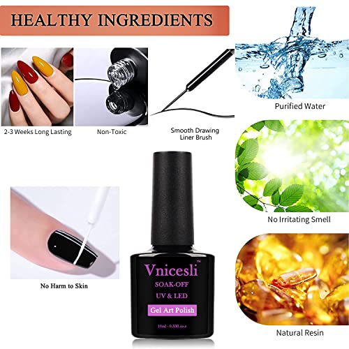 Vnicesli White Nail Art Gel Liner Polish with Built-in Brush 10ml