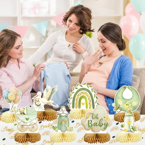 8 Pcs Baby Shower Bear Honeycomb Centerpieces & Confetti