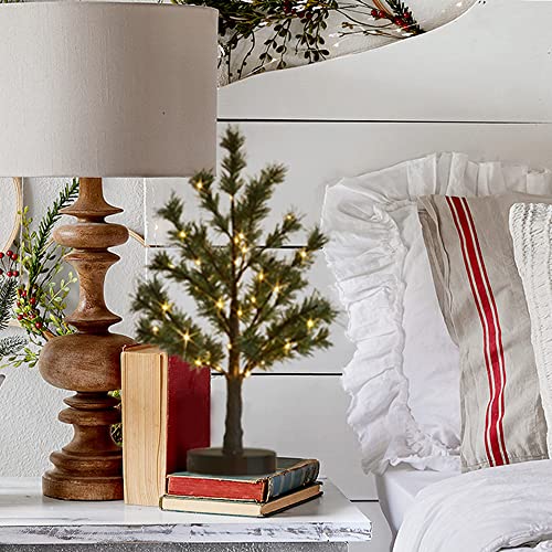 Christmas Tabletop Pine Tree Lights with Timer - Green 60 LED 18 Inch