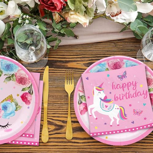Unicorn Birthday Napkins - 16 Pack, Soft 3-Ply, 6.5"