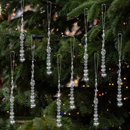 16pcs Crystal Glass Bead Ornaments with Stainless Steel Chains