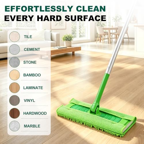 Green Microfiber Mop Pads for Swiffer Sweeper - 1 Base & 10 Reusable Refills
